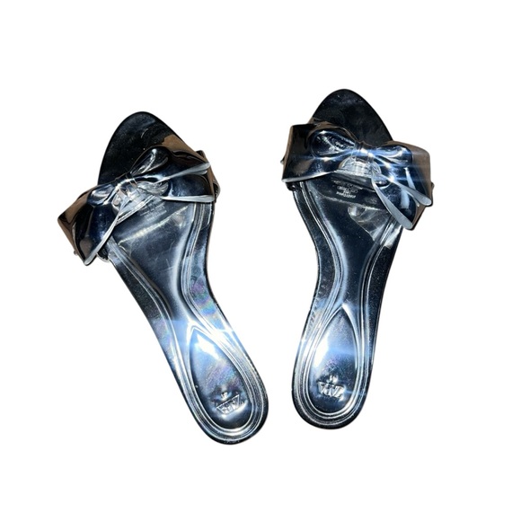 ZARA Women’s Silver Flat Sandals with Bow – Size 10 - Picture 3 of 11